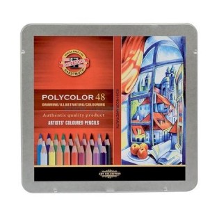 Ξυλομπογιές KOH-I-NOOR Polycolor 48 Χρώματα σε Μεταλλική Κασετίνα